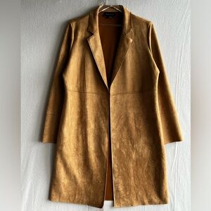 Faux Leather Open Trench Coat